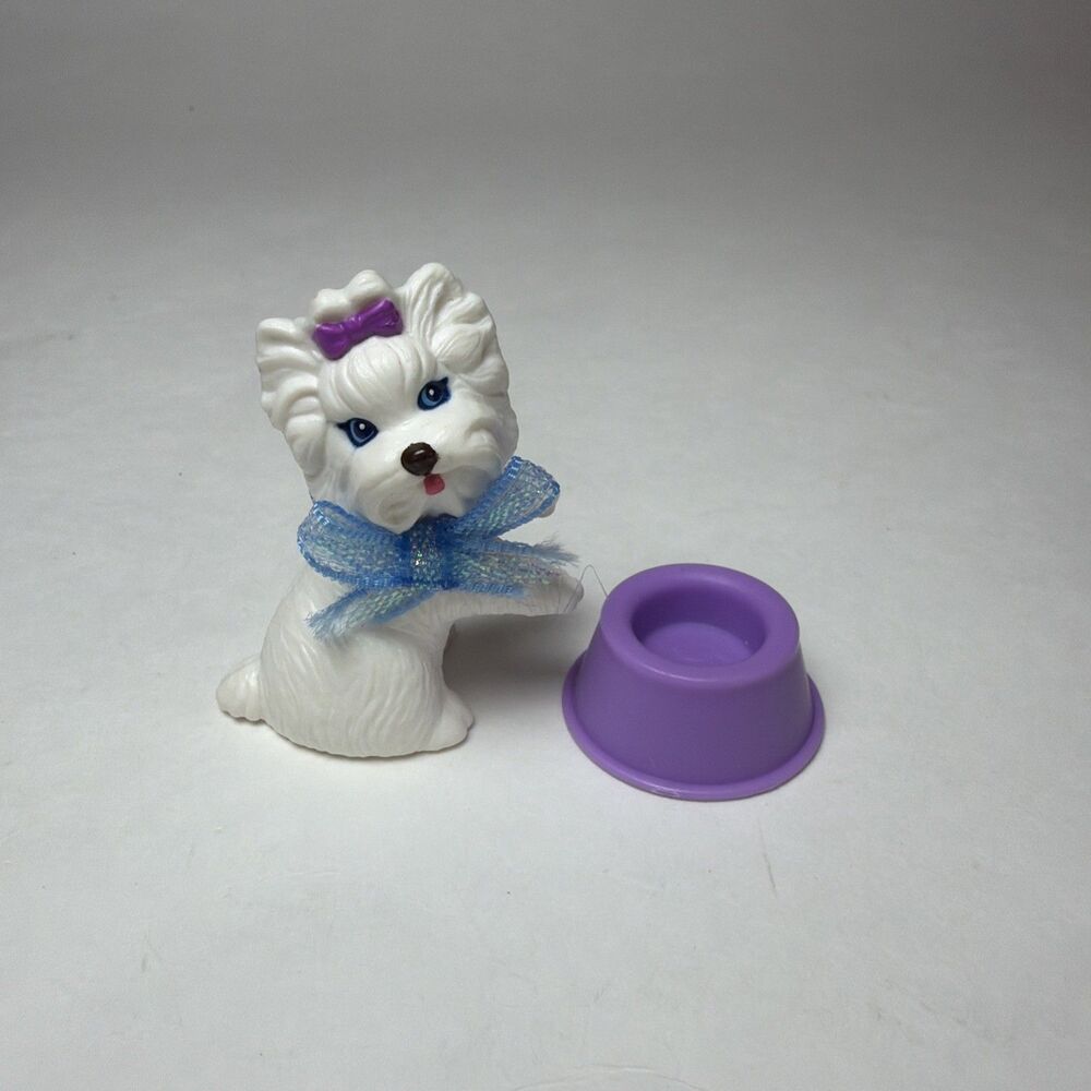 Barbie Pet Pals Dog Accessory White Westie Puppy Pet & Purple Food Bowl